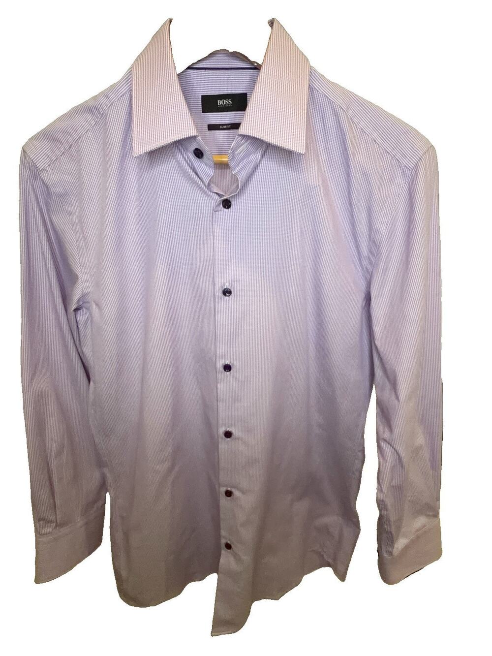 Hugo Boss Jano Men’s 38 16.4 Slim Fit Dress Shirt Purple White Long Sleeve